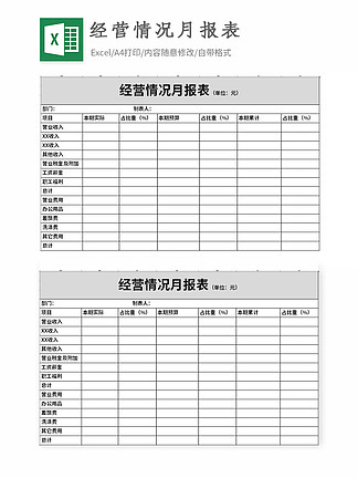 經營情況月報表excel表格模板免費下載_xlsx格式_編號35563405-千圖網