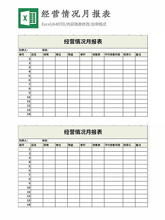 經營情況月報表excel表格模板