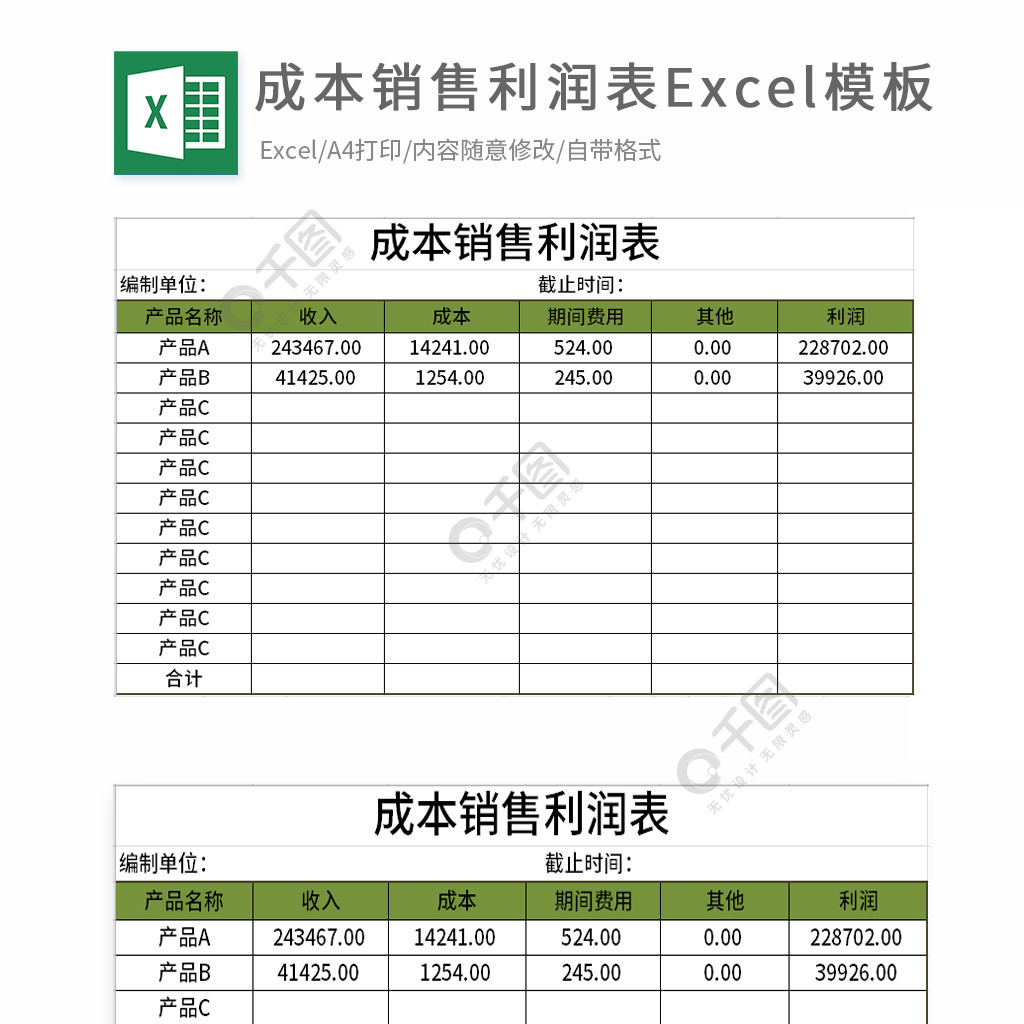 成本銷售利潤表通用excel模板2年前發佈