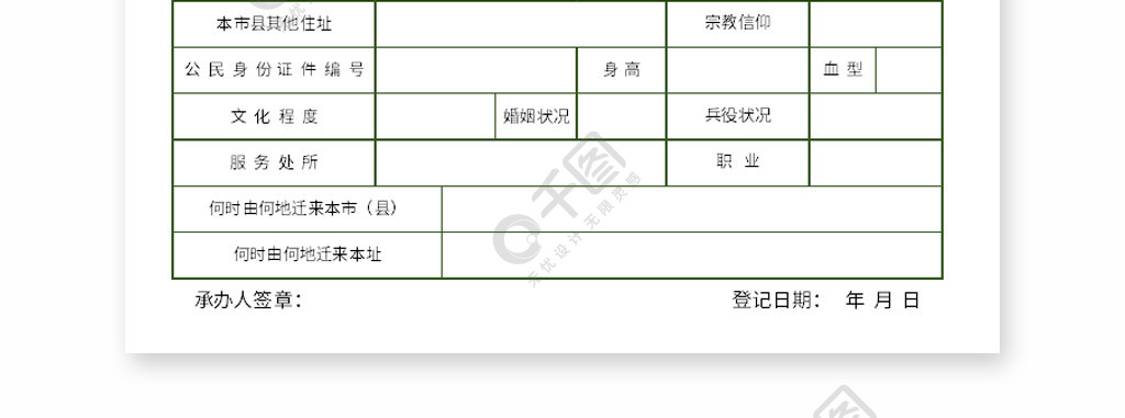 簡潔常住人口登記卡戶口本