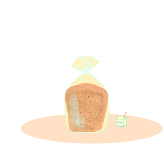 手绘卡通小清新食品一袋面包一盒牛奶