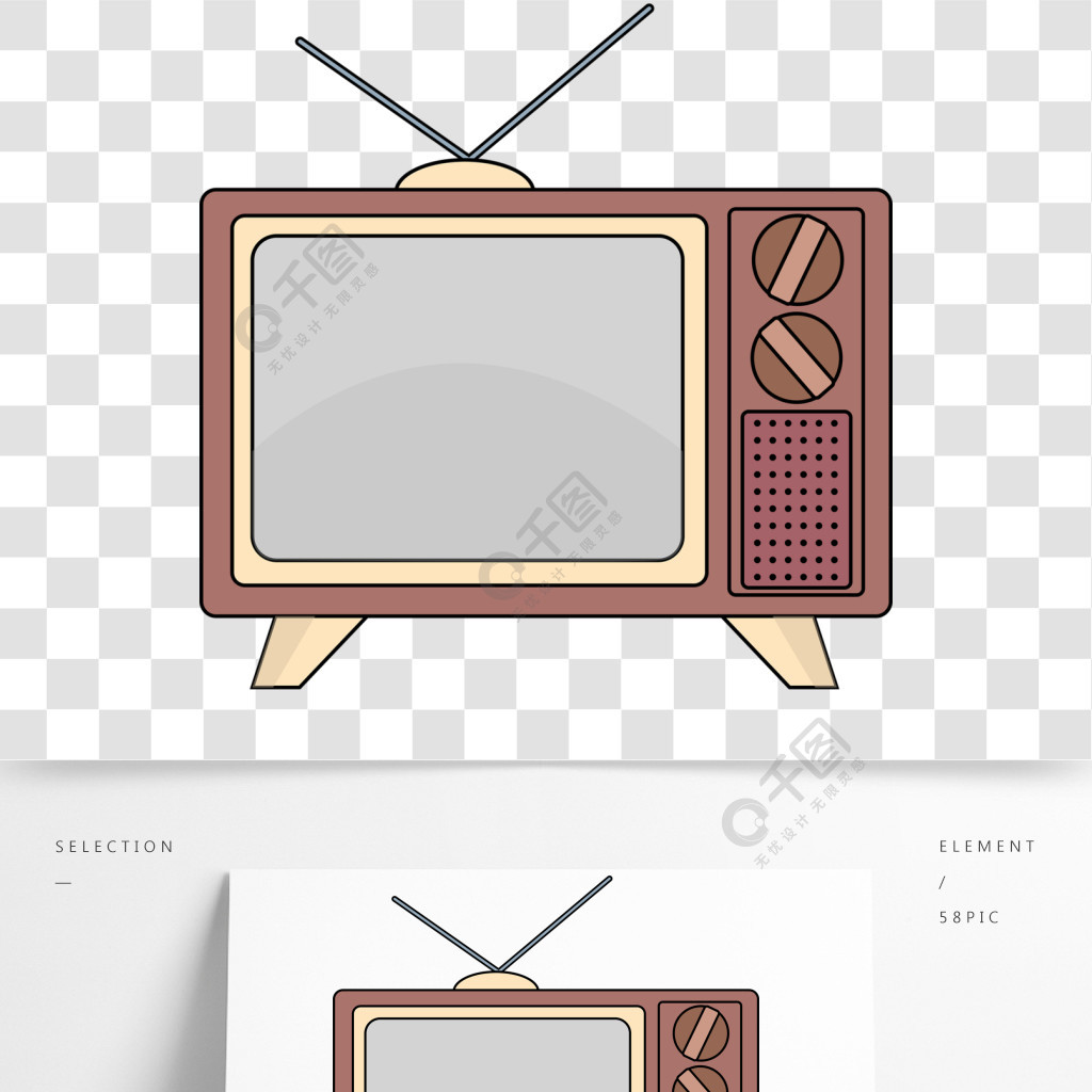 矢量卡通老式电视简笔画