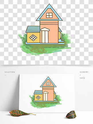 手繪別墅元素圖片卡通房子素材