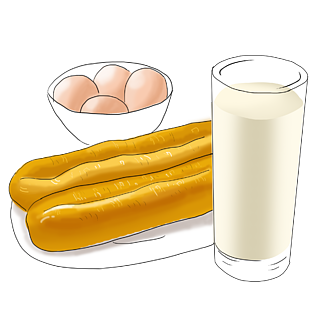 中式早餐豆浆油条鸡蛋卡通手绘素材元素