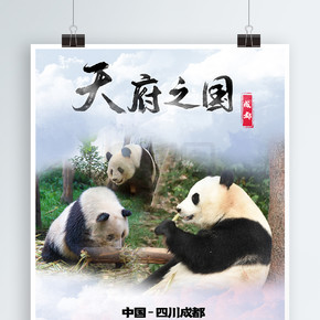 四川成都熊猫旅游宣传海报