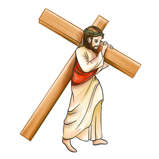 卡通手绘欧美耶稣背负十字架宫廷元素