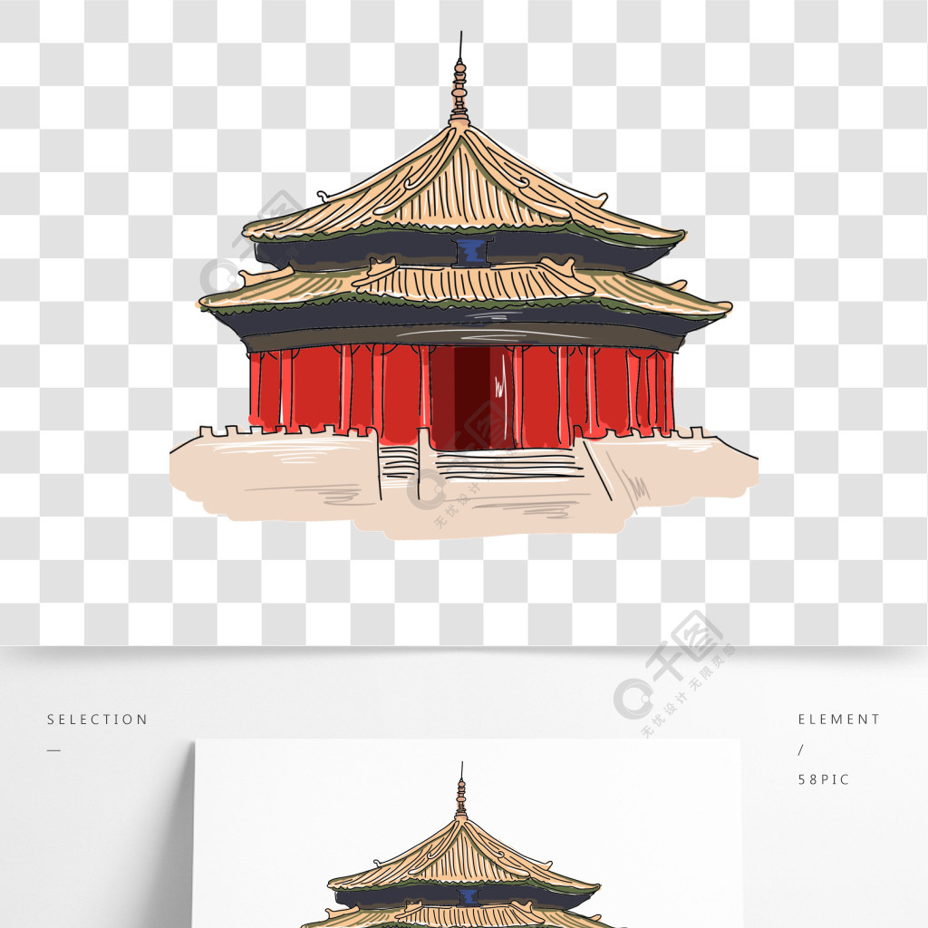 皇宮背景線條線稿圖古代建築皇室手繪素材