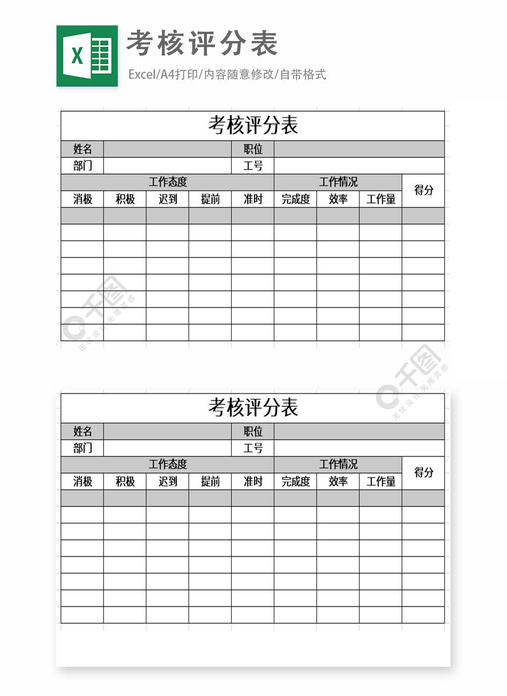 考核評分表excel表格模板1年前發佈