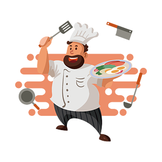 简约扁平卡通厨师厨艺做饭矢量元素手绘卡通厨师做饭卡通人物厨师做饭
