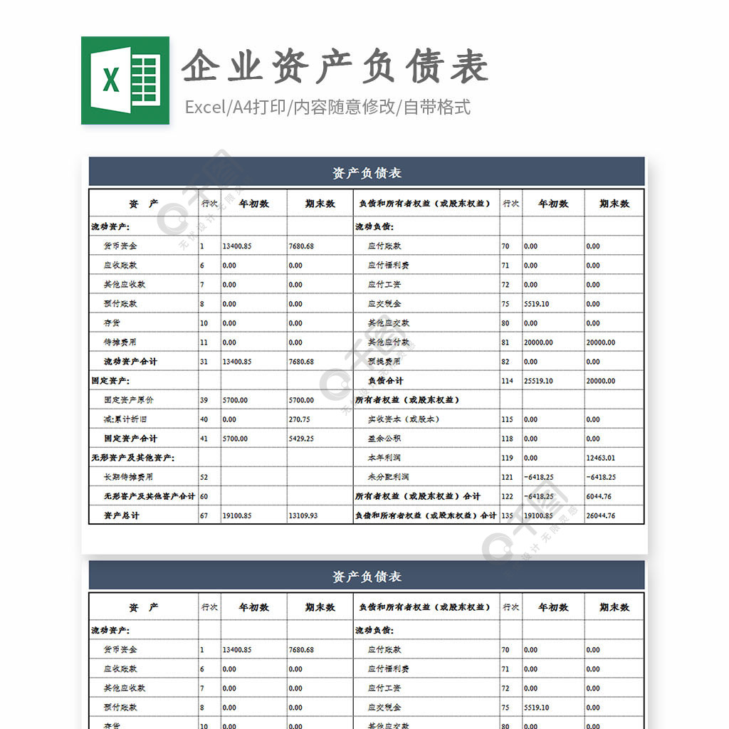 企業財務資產負債表excel模板免費下載_xlsx格式_編號35923936-千圖網