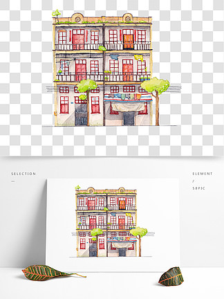 原創水彩手繪建築廣州騎樓粵府文化建築