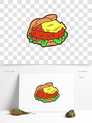 汉堡肉饼手绘图片