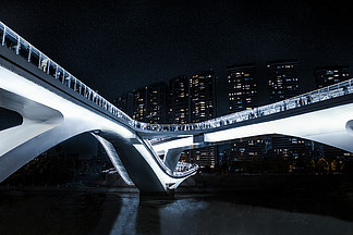 建筑空间城市桥梁夜景摄影图片素材