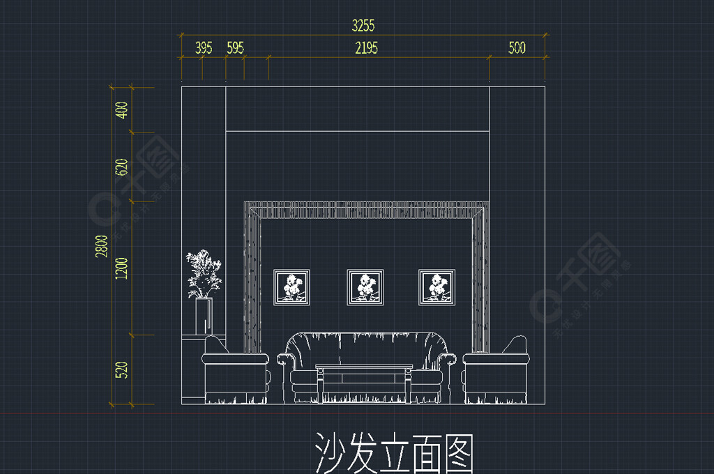 原創cad圖紙家裝客廳沙發立面圖
