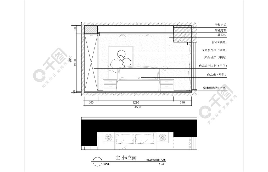 卧室背景立面图图片