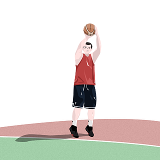 手绘原创少年男生运动篮球投篮动作打球
