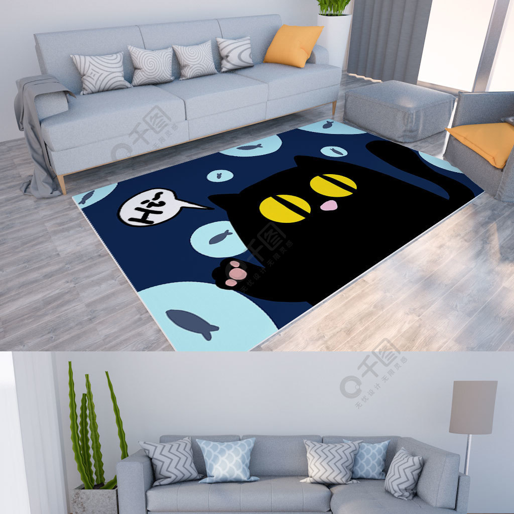 原创卡通手绘猫咪创意简笔画地毯地垫 设计图免费下载