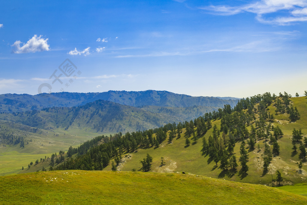 藍天白雲草地高山