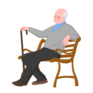 老人坐在椅子上休息原创手绘卡通