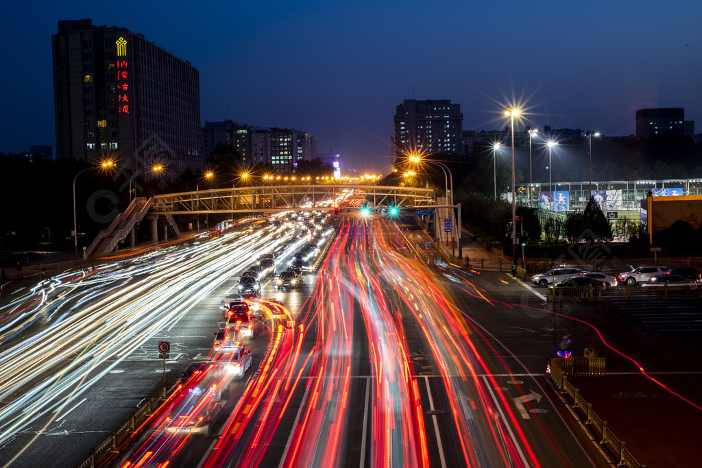 車流城市燈光延時夜景地標