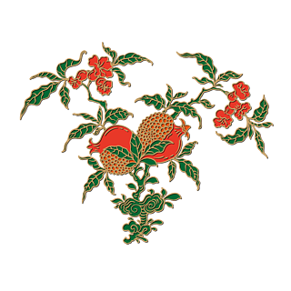 矢量中式装饰石榴吉祥传统古典植物边框纹样