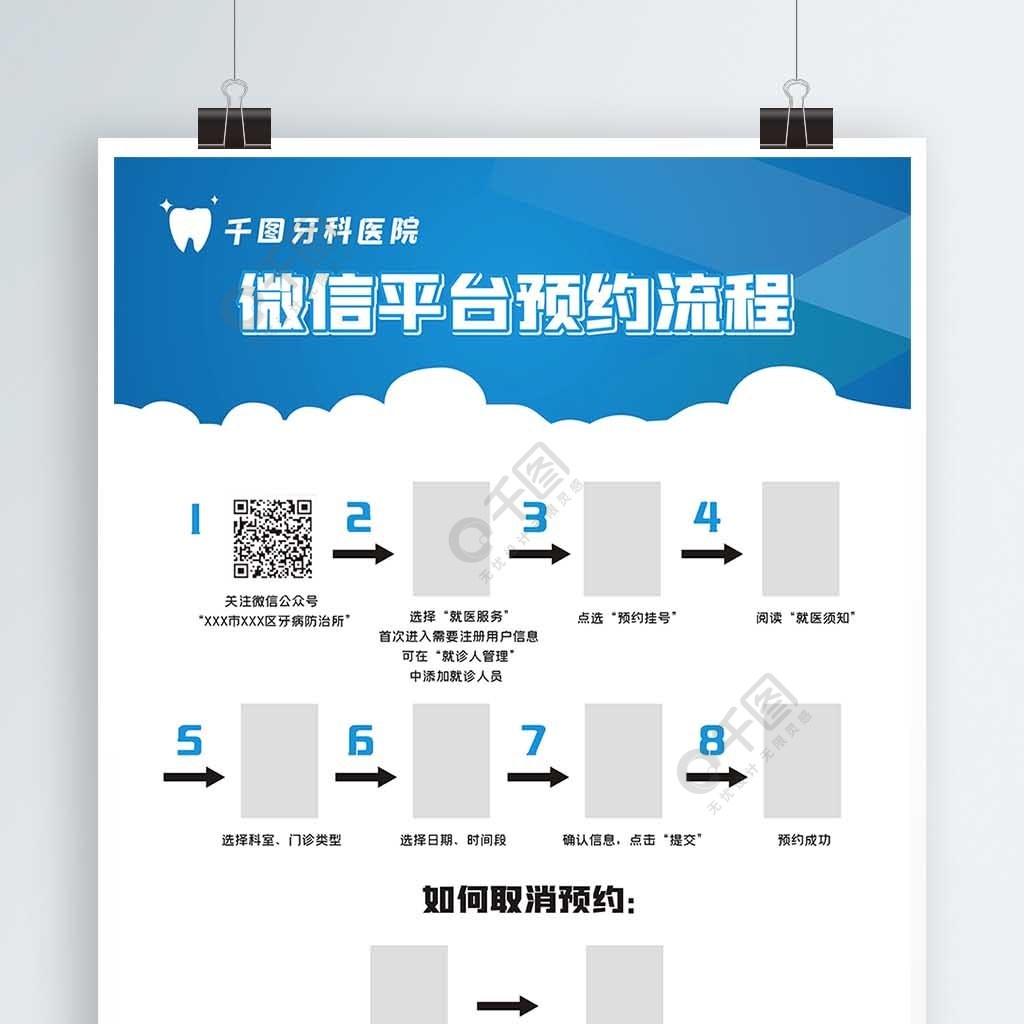 原創矢量簡約口腔醫院微信預約註冊流程海報1年前發佈