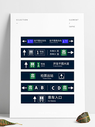 地鐵站標識圖指示牌方向元素