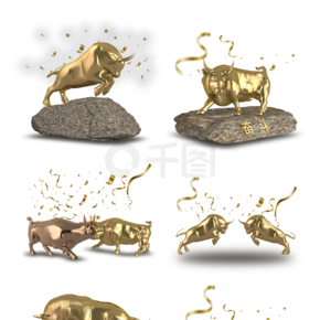 C4D金色金属质感3D立体牛