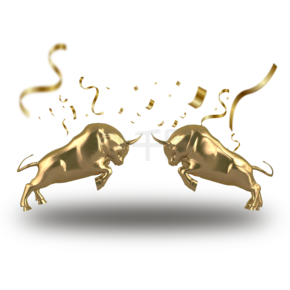 C4D金色金属质感步步高升3D立体牛
