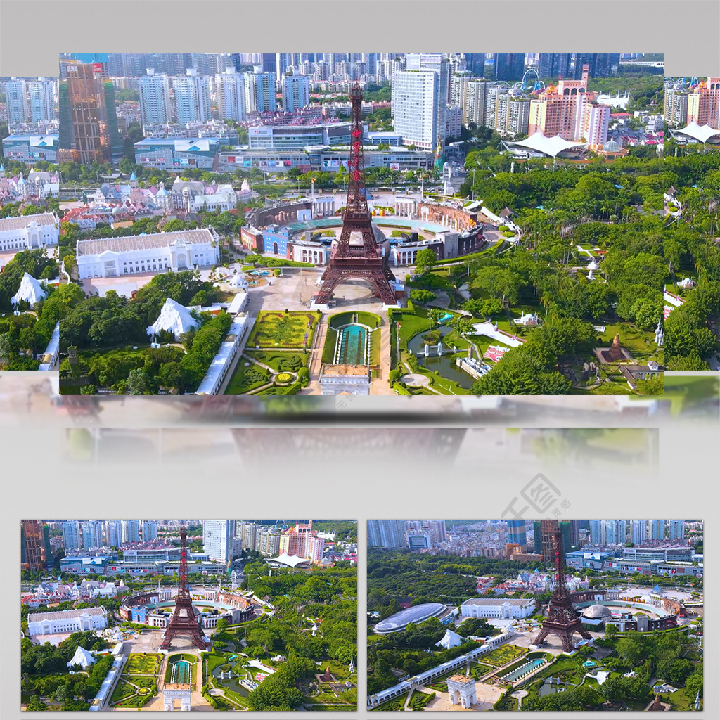 航拍城市公园深圳世界之窗游乐场公园景观