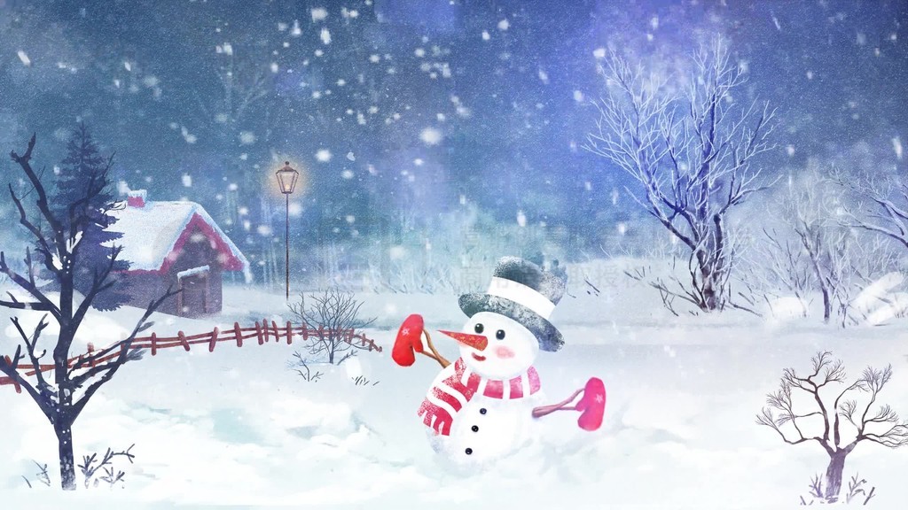 唯美2K冬季圣诞雪人动态背景视频AE模板