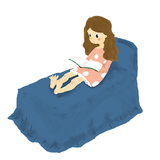 肌理插画人物元素躺着看书的小女孩森系