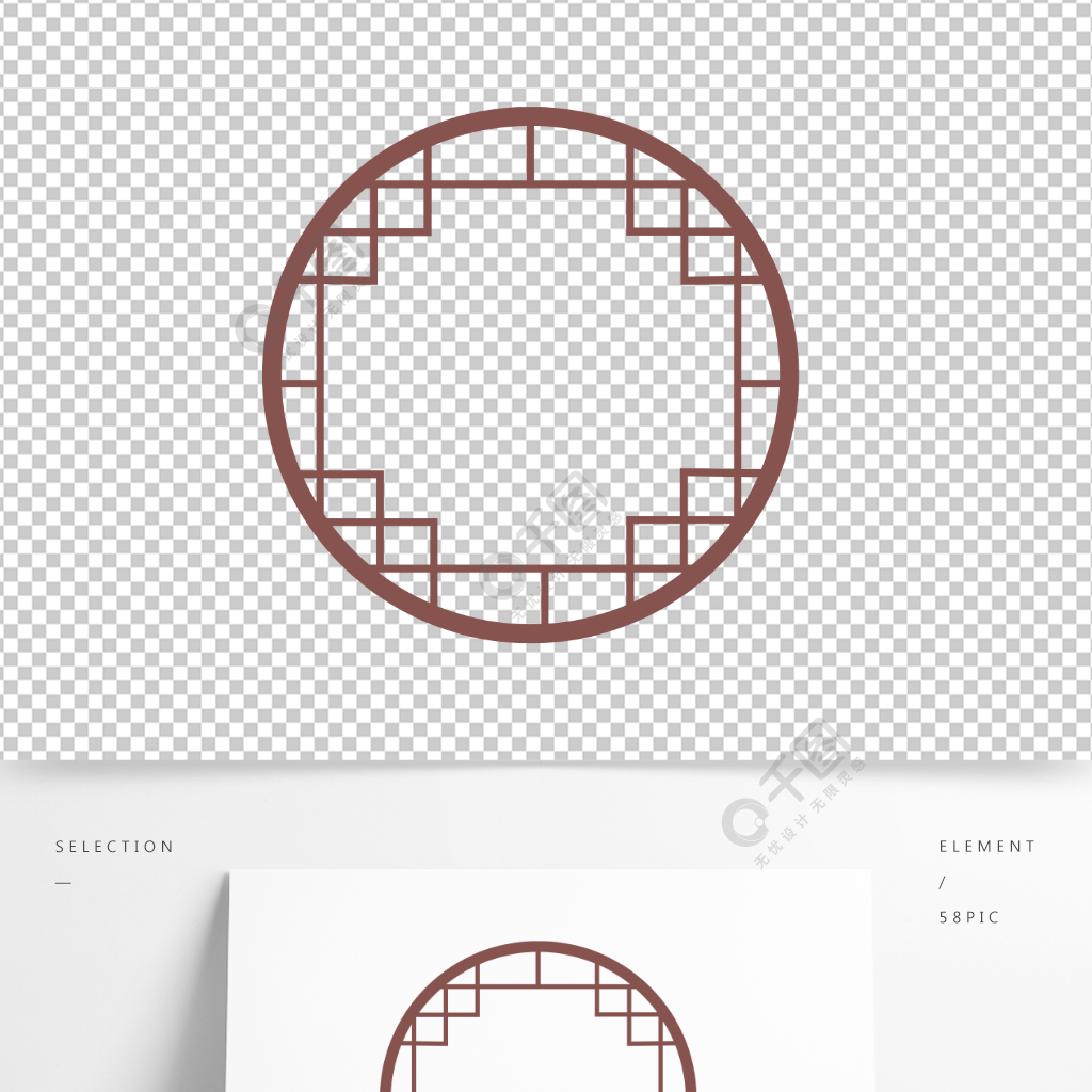 矢量中国风中式古典边框圆形边框复古窗框