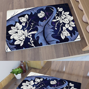 新中式轻奢中国风花枝地毯蓝色系地毯图案