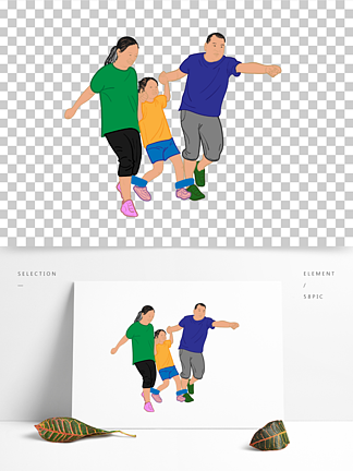 亲子活动素材两人三足游戏手绘矢量素材