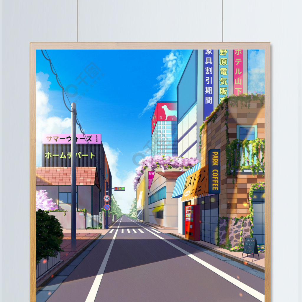 日系小清新街道场景手绘插画半年前发布