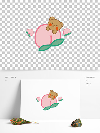手繪卡通桃子可愛小熊免摳圖案