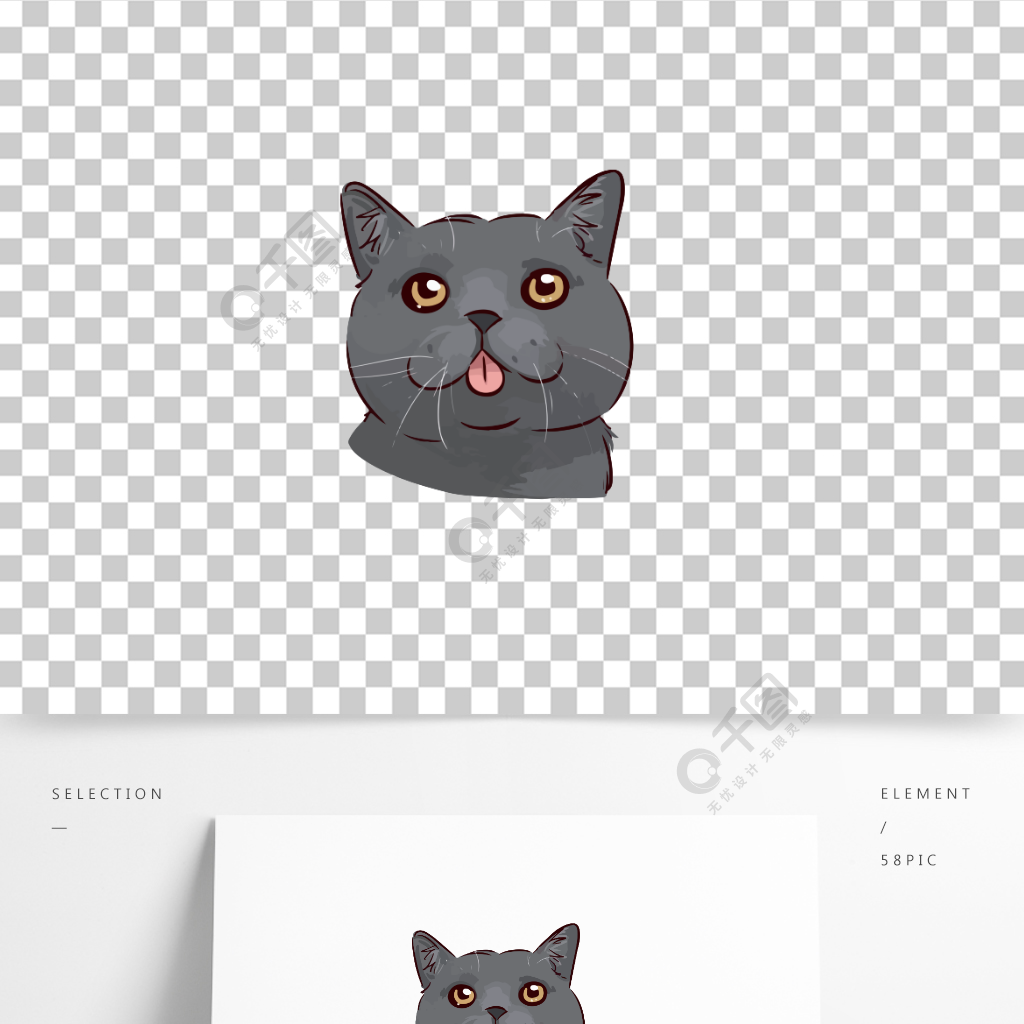 藍貓卡通吐舌頭調皮可愛手繪英短頭像png