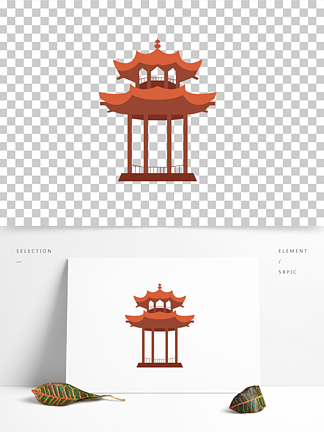 中國風亭子矢量元素涼亭手繪矢量八角亭素材