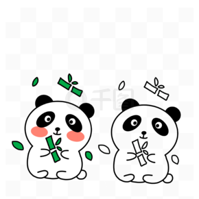 手绘卡通儿童填色简笔画竹子大熊猫免抠图案