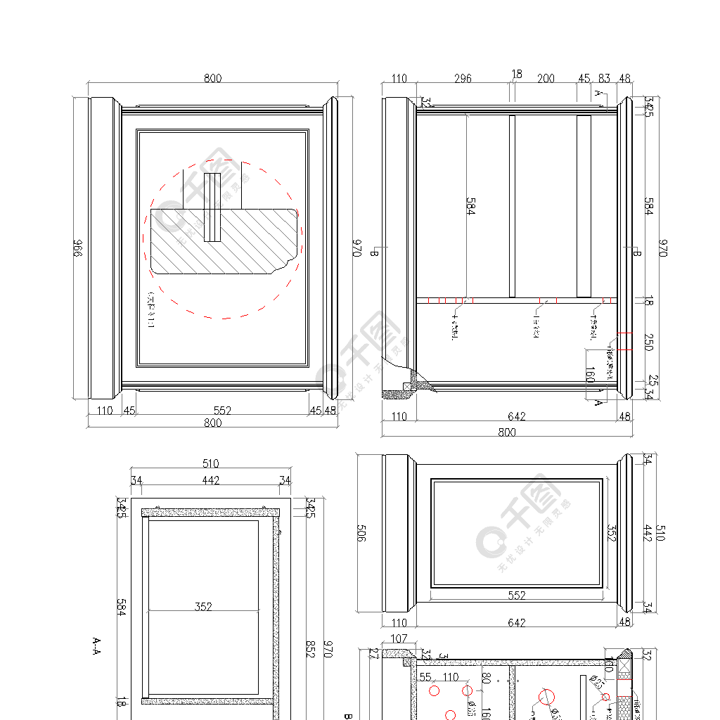 美式整木定制cad三视图电脑桌设计图免费下载_dwg格式_编号37192780