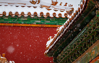 冬天下雪天古建筑实景