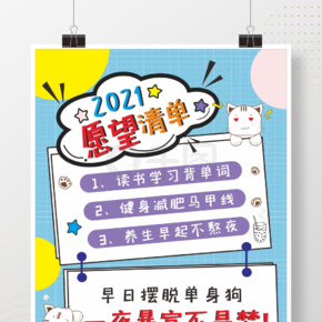 新年愿望手绘创意小清新2021年可爱海报