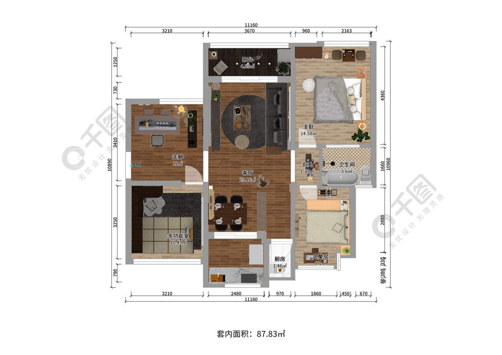 室内设计彩图平面参考设计图免费下载_dwg格式_编号37339221-千图网