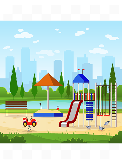 休闲户外活动城市景观景观园林娱乐,卡通矢量图孩子们的游乐场城市