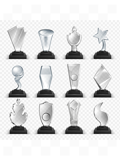 玻璃奖逼真的奖杯,由透明材料制成的3d冠军奖品空白的冠军杯模板,在