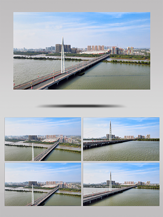 4K<i>航</i>拍盘锦市大桥城市风光