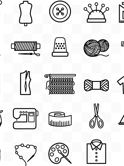 2418针织,缝纫和刺绣线图标针织物品,缝纫设备和针线活元素编织,缝纫