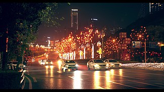 4K实拍唯美春节城<i>市</i>夜景交通视频素材