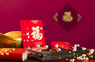 新春春节送福红色摄影图片背景